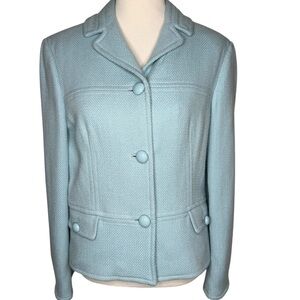 Talbots Women’s Powder Blue Chunky Button Blazer Jacket Size 14 Retro Classic